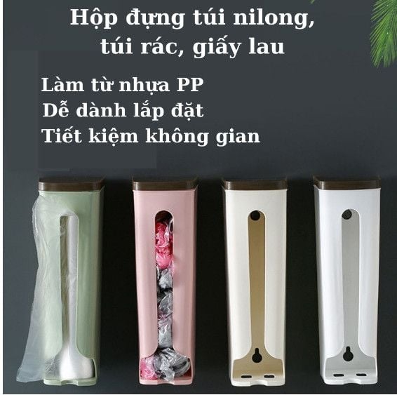 Hộp đựng túi nilon túi rác khăn lau nhà bếp treo dán tường 31x10x10cm