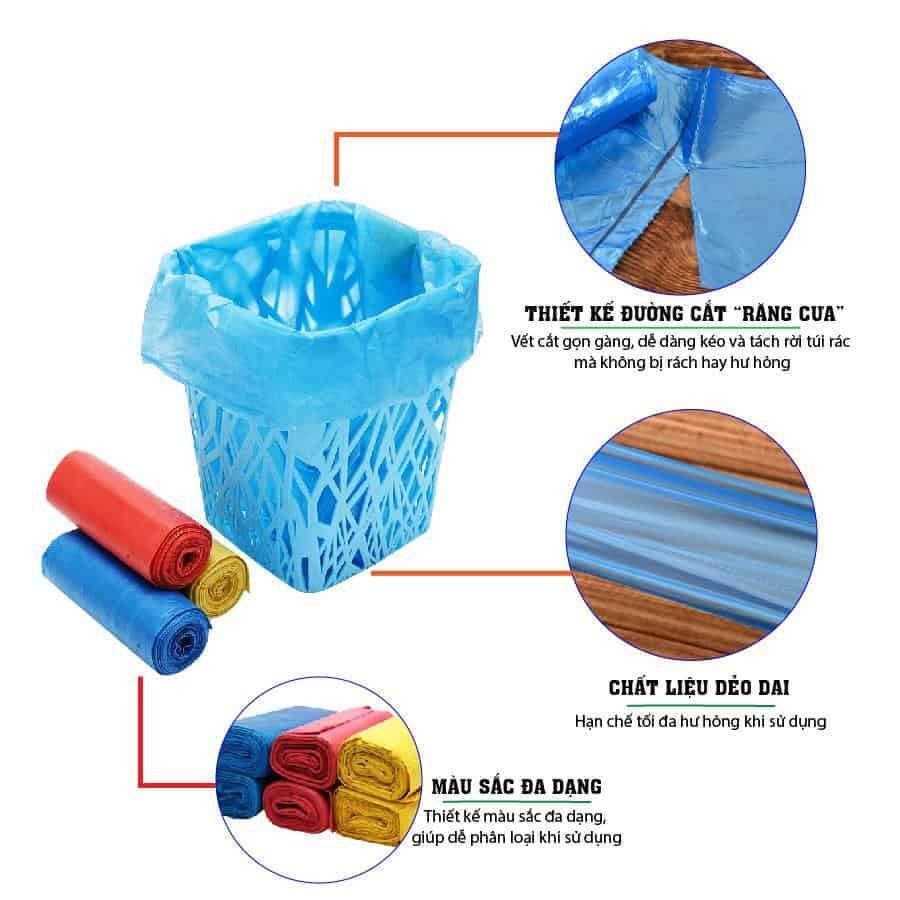 Túi 3 cuộn rác màu đủ size tiểu trung đại (1 cuộn nặng 1 kg) giao màu ...