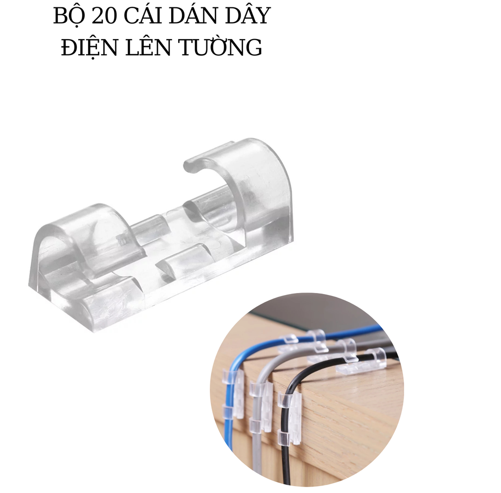 Vỉ gồm 20 cái nẹp trong cố định dán tường giữ dây điện dây cáp sạc