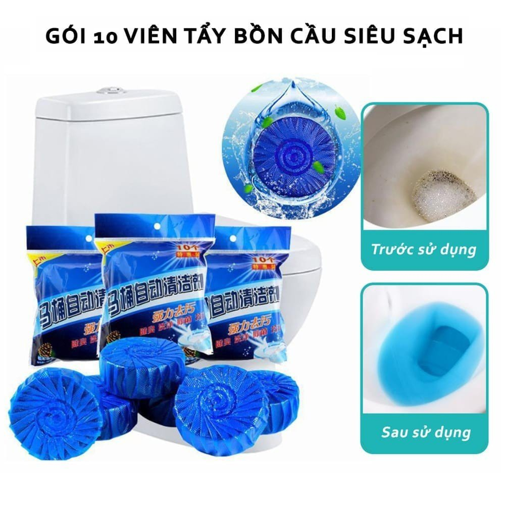 Túi 10 viên Tẩy bồn cầu toilet diệt vi khuẩn chống ố vàng khử mùi hôi