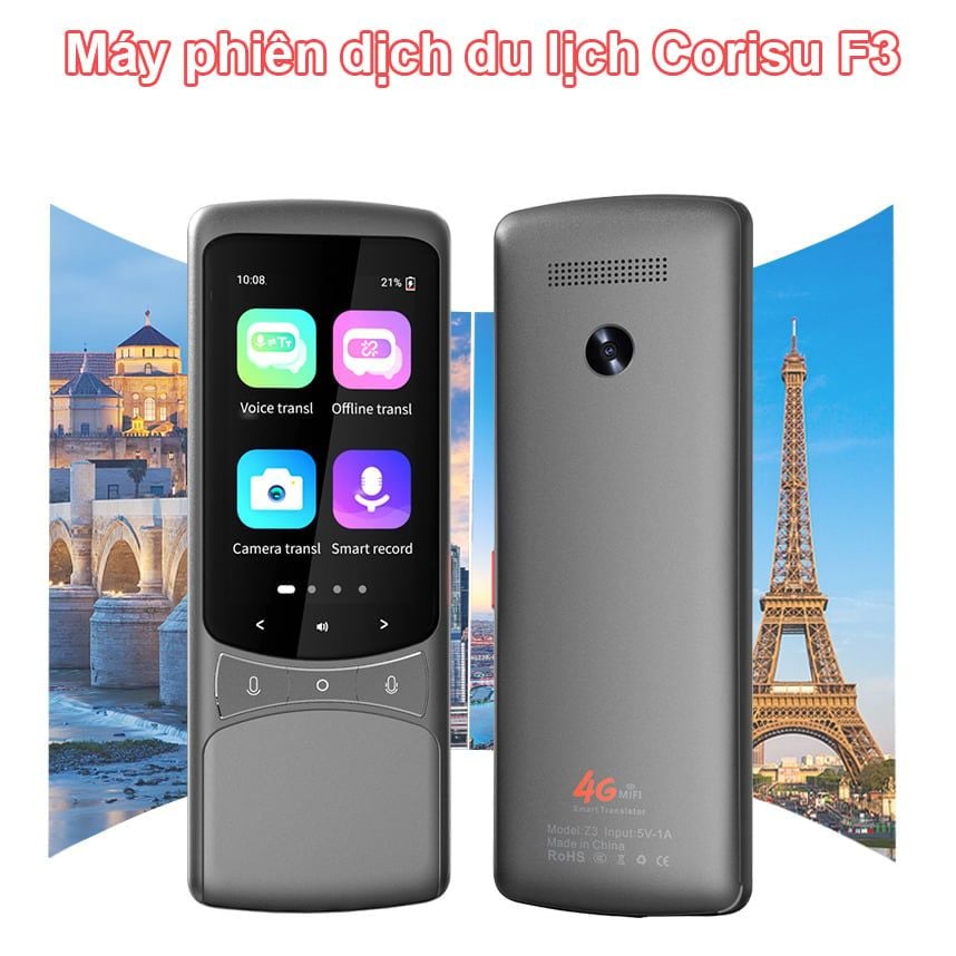 Máy phiên dịch smart translator corisu Z3 hỗ trợ sim 4G, dịch giọng nói, dịch ảnh, tích hợp phát wifi chia sẻ dữ liệu