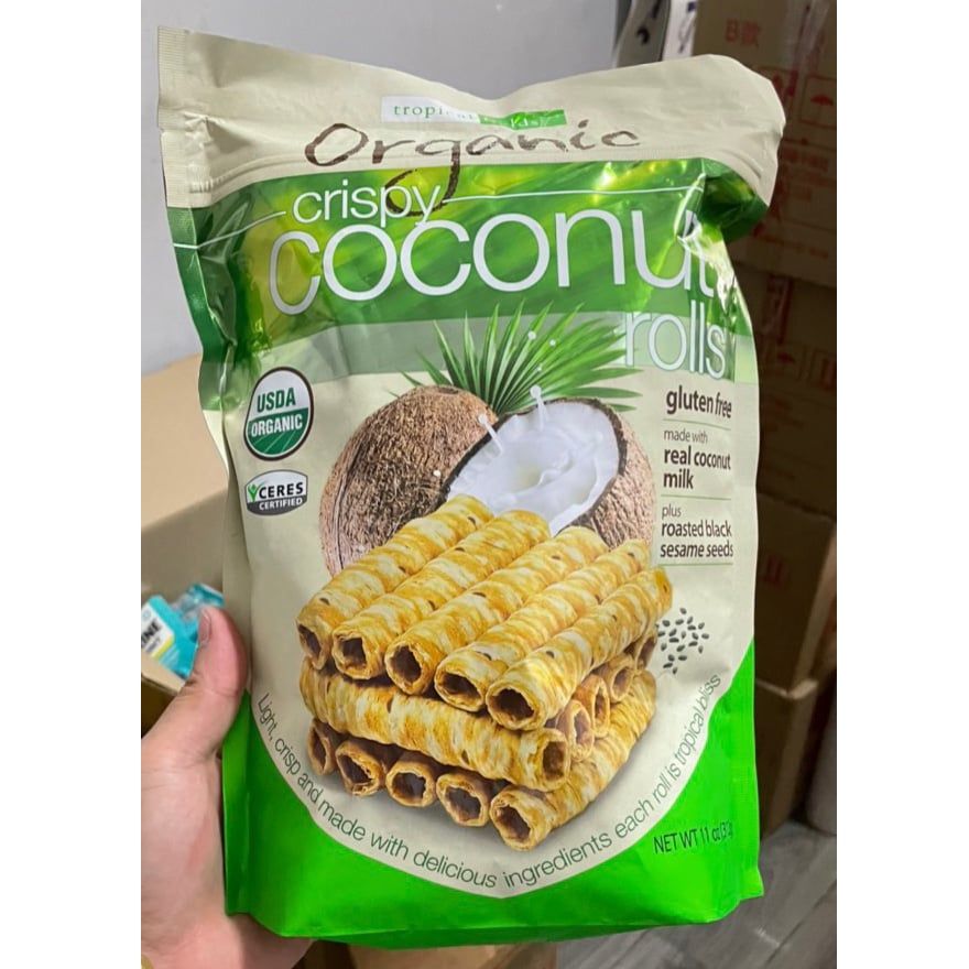 Bánh quế dừa hữu cơ Tropical Fields Organic Crispy Coconut Rolls 312g của Mỹ