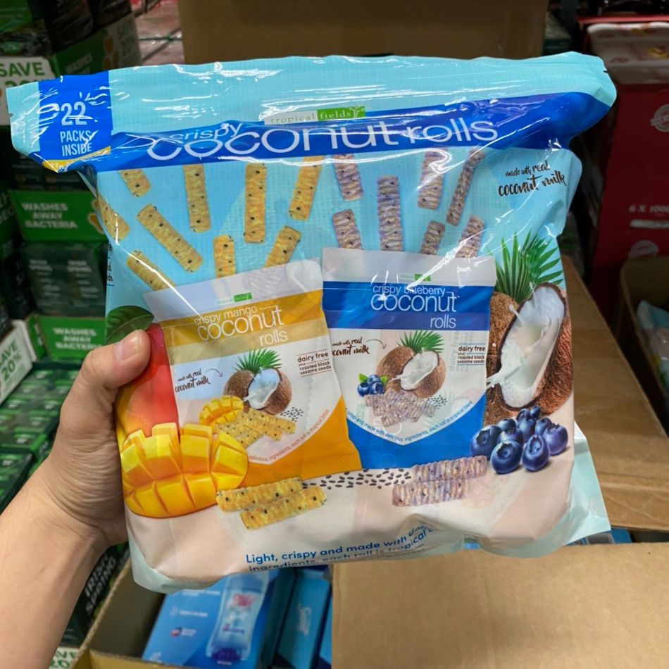 Bánh ống dừa mix vị xoài và vị việt quất Crispy Coconut Rolls 22 gói nhỏ 330g