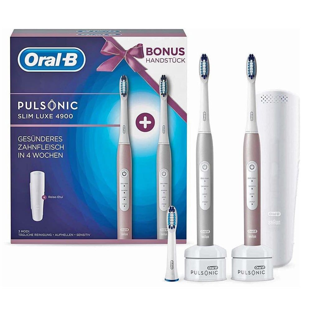 Bộ đôi bàn chải đánh răng điện siêu âm Oral B Pulsonic Slim Luxe 4900 Rosegold Platinum