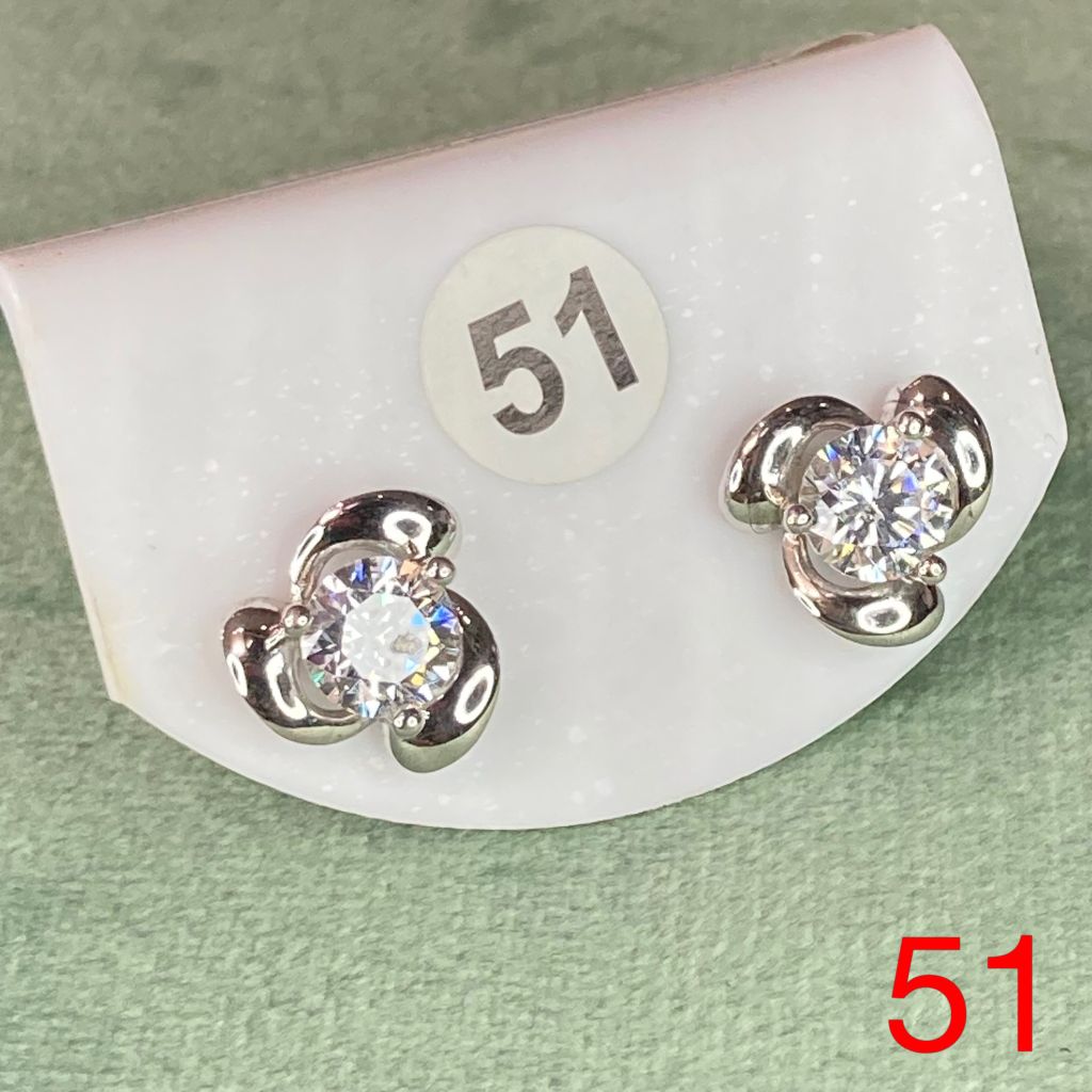 Bông tai bạc số 51, đá CZ Moissanite 6 mm, bạc ý xi kim