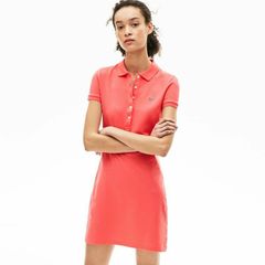 Đầm suông thun Cá sấu cổ sơ mi Lascote - màu Hồng Cam