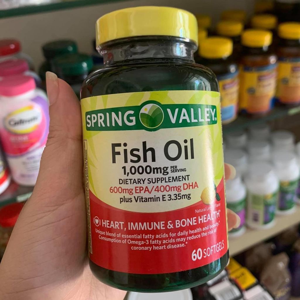Dầu cá Spring Valley Fish Oil 1000mg Hộp 60 viên của Mỹ
