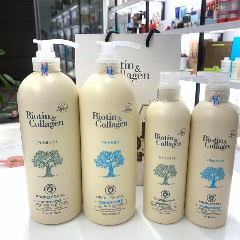 Cặp Dầu Gội Xả Biotin Collagen Trắng Trị Rụng Tóc, Phục Hồi Tóc Khô Xơ, Hư Tổn 500ml - 1000ml