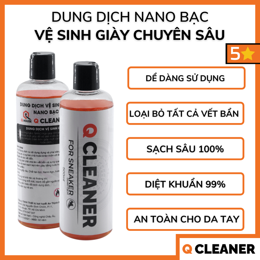 Dung dịch Nano Bạc vệ sinh giày chuyên sâu Q Cleaner for Sneaker Liquid 500ml