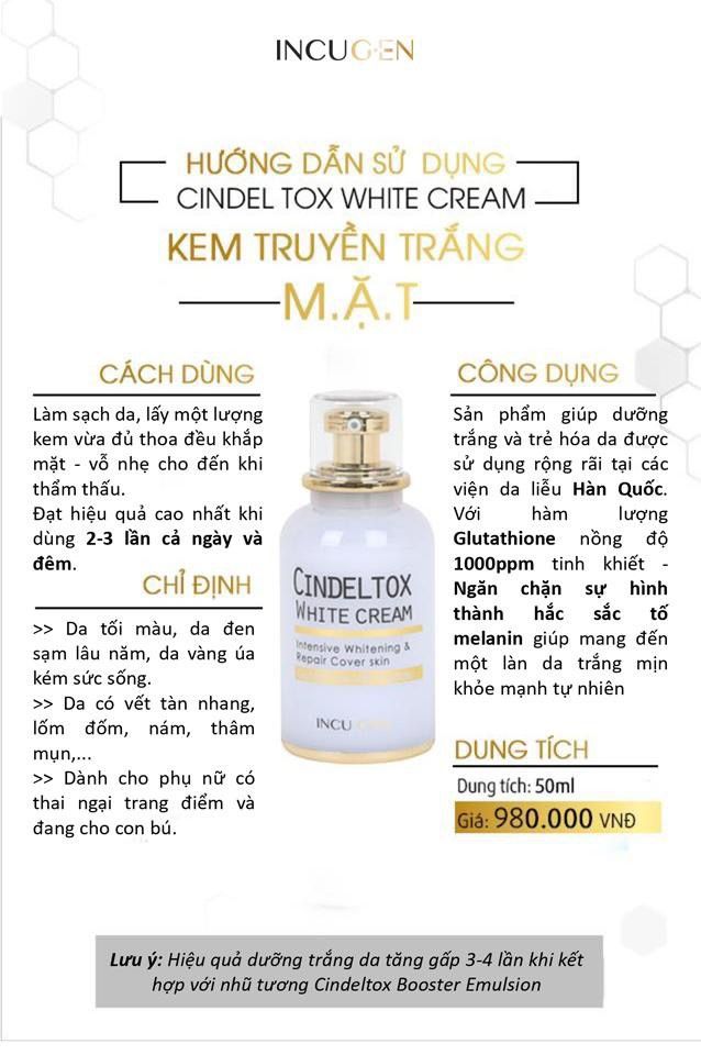 KEM TRUYỀN TRẮNG - CINDEL TOX WHITE CREAM ( KEM DƯỠNG TRẮNG DA ĐA TÁC DỤNG )