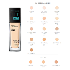 Kem nền mịn nhẹ Fit Me Maybelline New York Matte + Poreless SPF 22 Foundation 30ml của Mỹ - Dạng Kiềm Dầu Chống Nắng 108/110/112/115/118/120/125