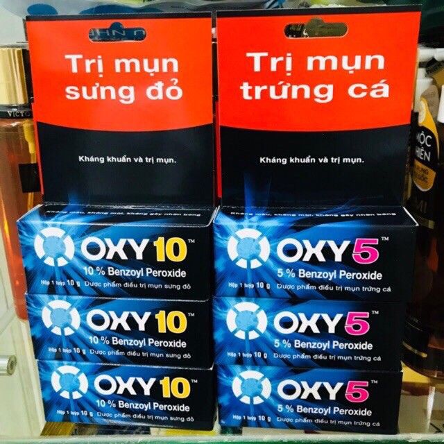 Kem Oxy 10 & Oxy 5 hỗ trợ trị mụn sưng đỏ trứng cá hộp tuýp 10g