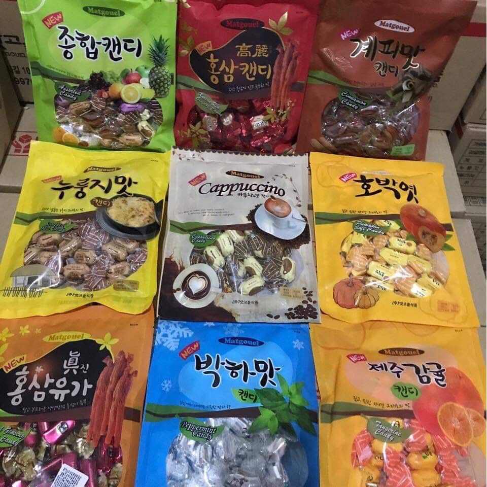 Kẹo Matgouel Hàn Quốc vị bạc hà, sâm, bò sữa 240g / gói. Thùng 40 gói
