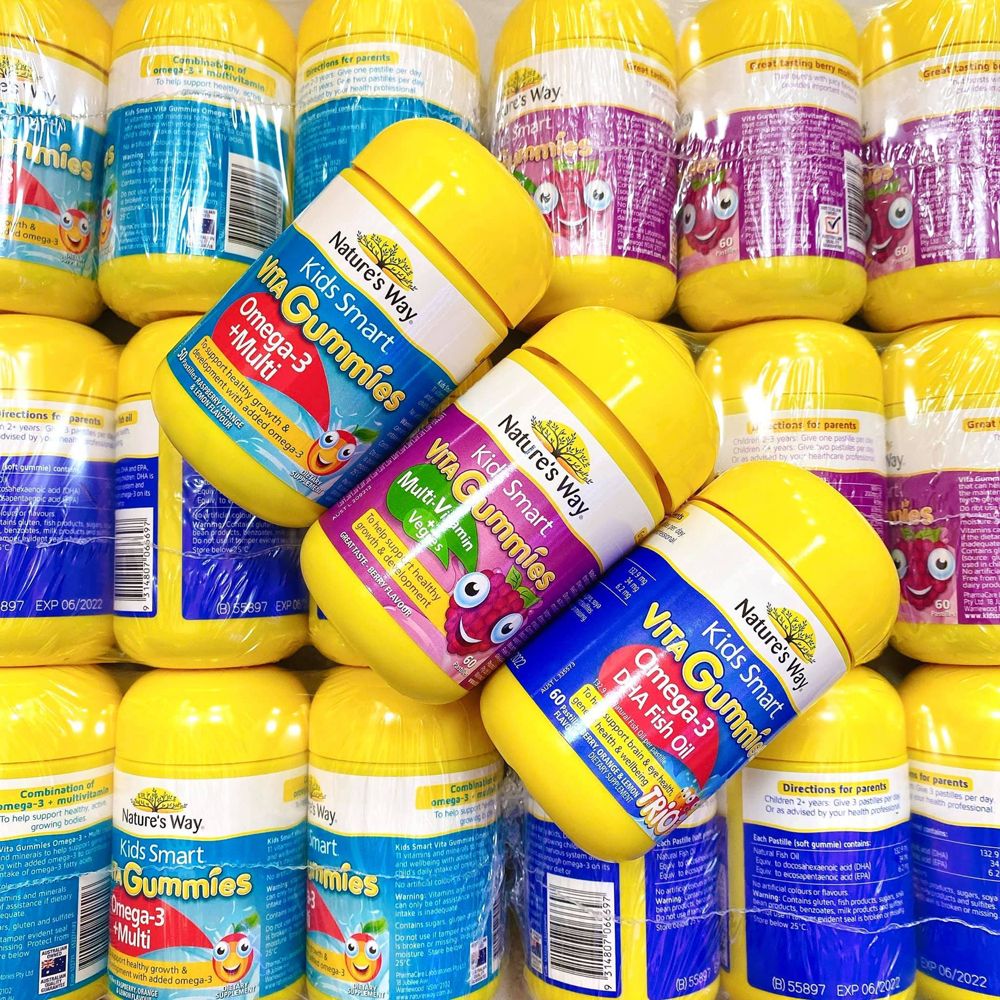 Kẹo nhai bổ sung Omega 3 và Vitamin cho bé từ 2 tuổi Nature’s Way Kids Smart Vita Gummies của Úc