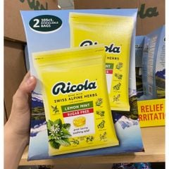 Kẹo ngậm không đường thông cổ giảm đau họng Ricola Sugar Free Lemon Mint Throat Drops - hộp 2 gói x 105 viên