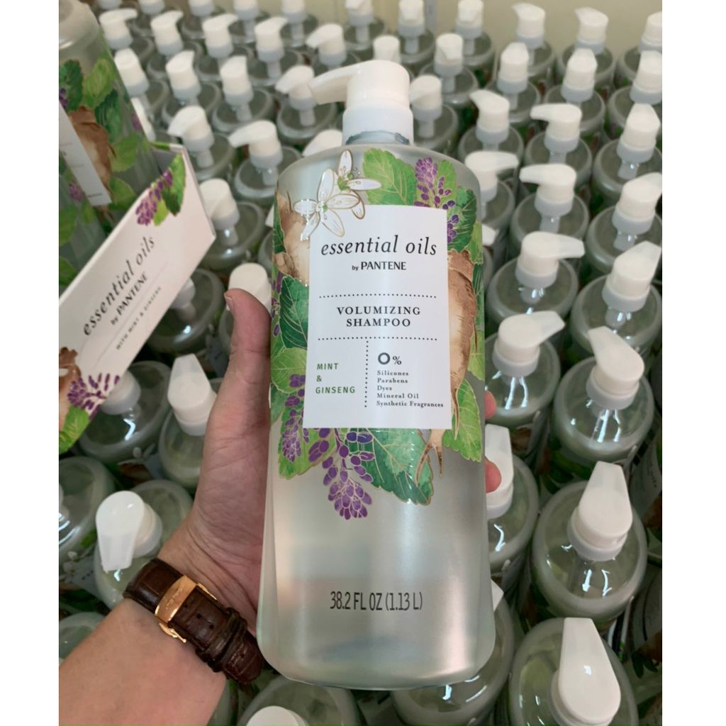 Dầu gội Pantene Essential Oil Volumizing Shampoo Mint Ginseng 1.13L của Mỹ