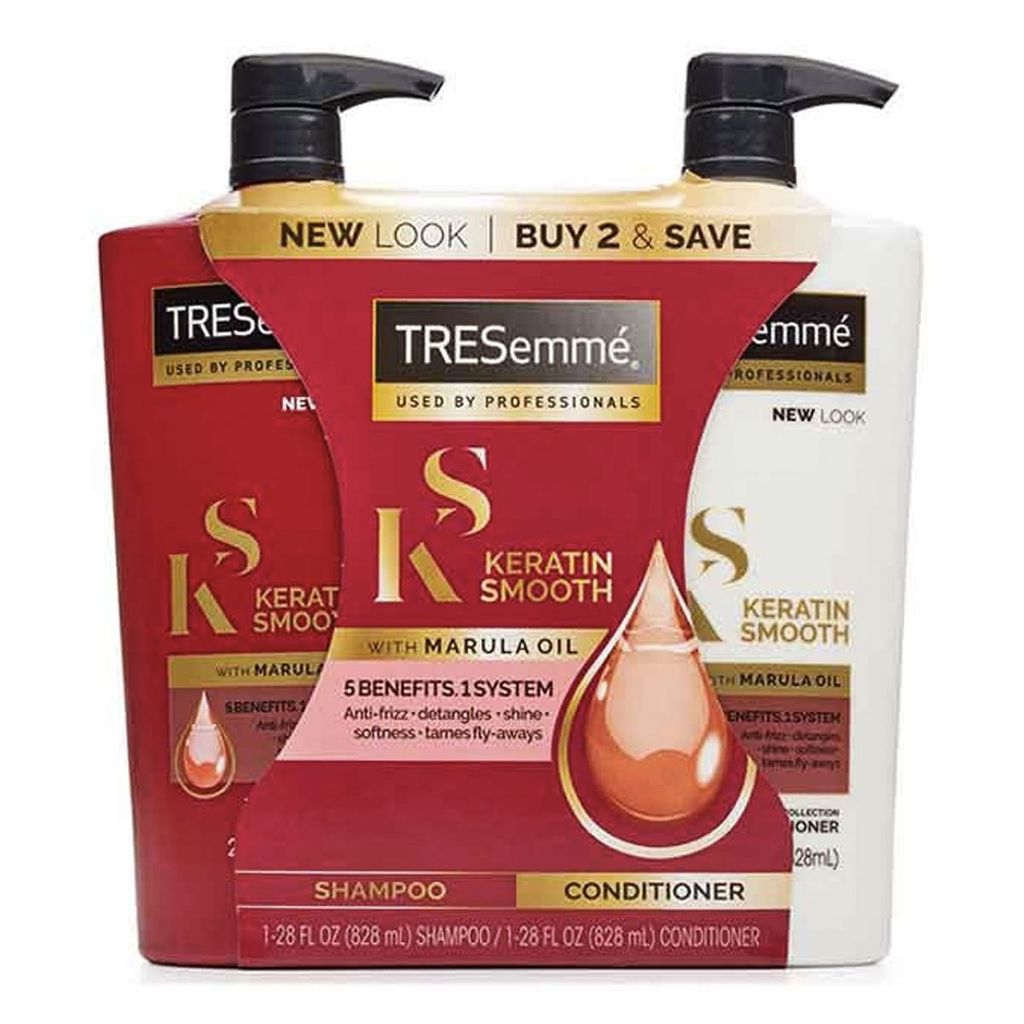Set Dầu gội xả Tresemmé Keratin Smooth Marula Oil Mỹ 828ml x 2 chai