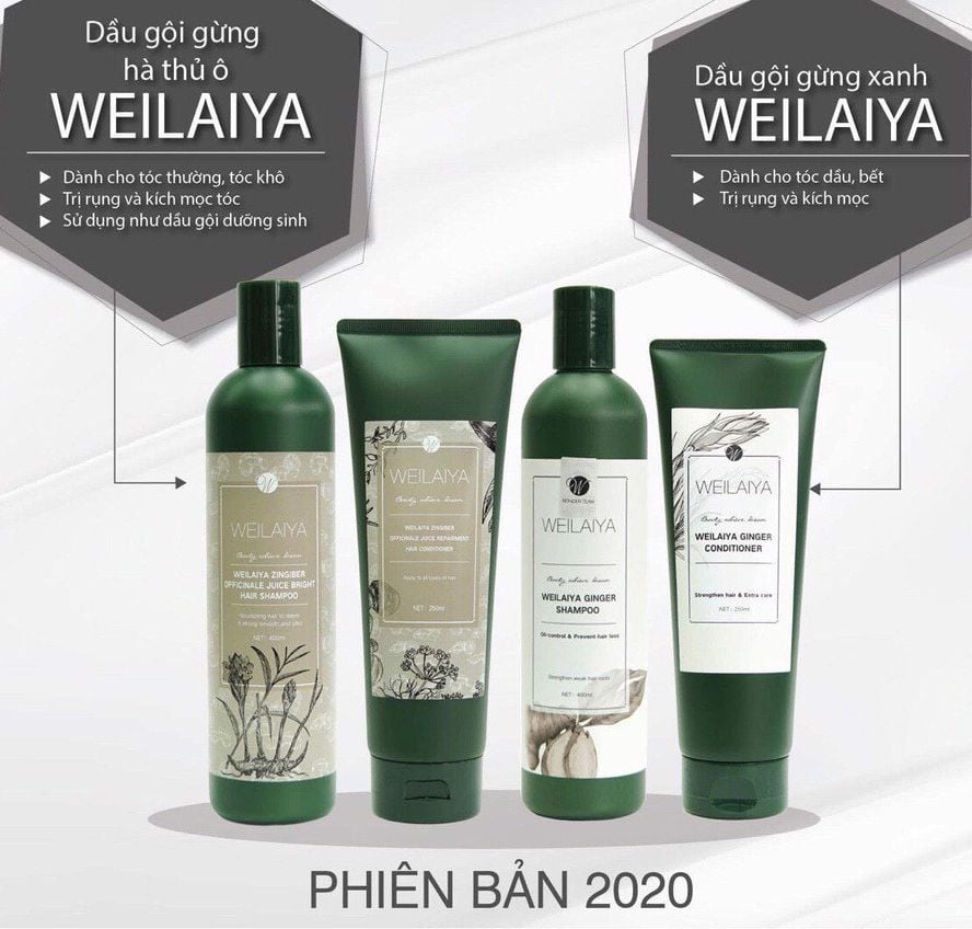 Set dầu Gội Weilaiya Shampoo Ginger & Zingiber 400ml và Conditioner 250ml ( tặng set mini ) Xả Gừng & Hà Thủ Ô