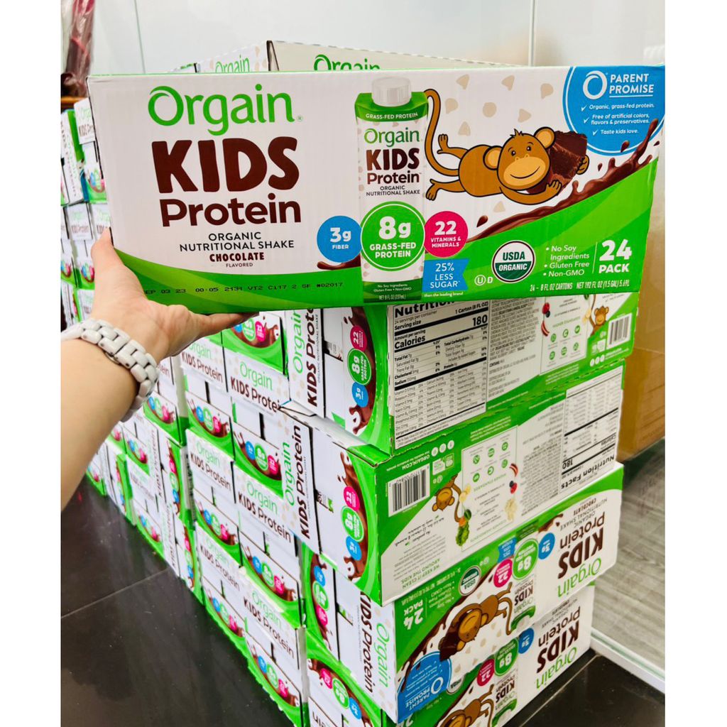 Sữa khỉ Orgain Kids Protein Vị Chocolate 237ml / Vanilla 244ml / Dâu (Thùng 24 hộp) của Mỹ