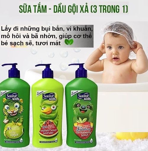 Sữa tắm gội xả cho em bé Suave Kids 3 in 1 hương Táo của Mỹ 532ml – TIẾN THÀNH BEAUTY