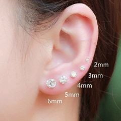 Bông tai bạc Moissanite 2 li đến 7 li đít đẩy  bạc ý xi bạch kim, mã số cạnh, thẻ và giấy khai sinh đầy đủ, kim cương nhân tạo