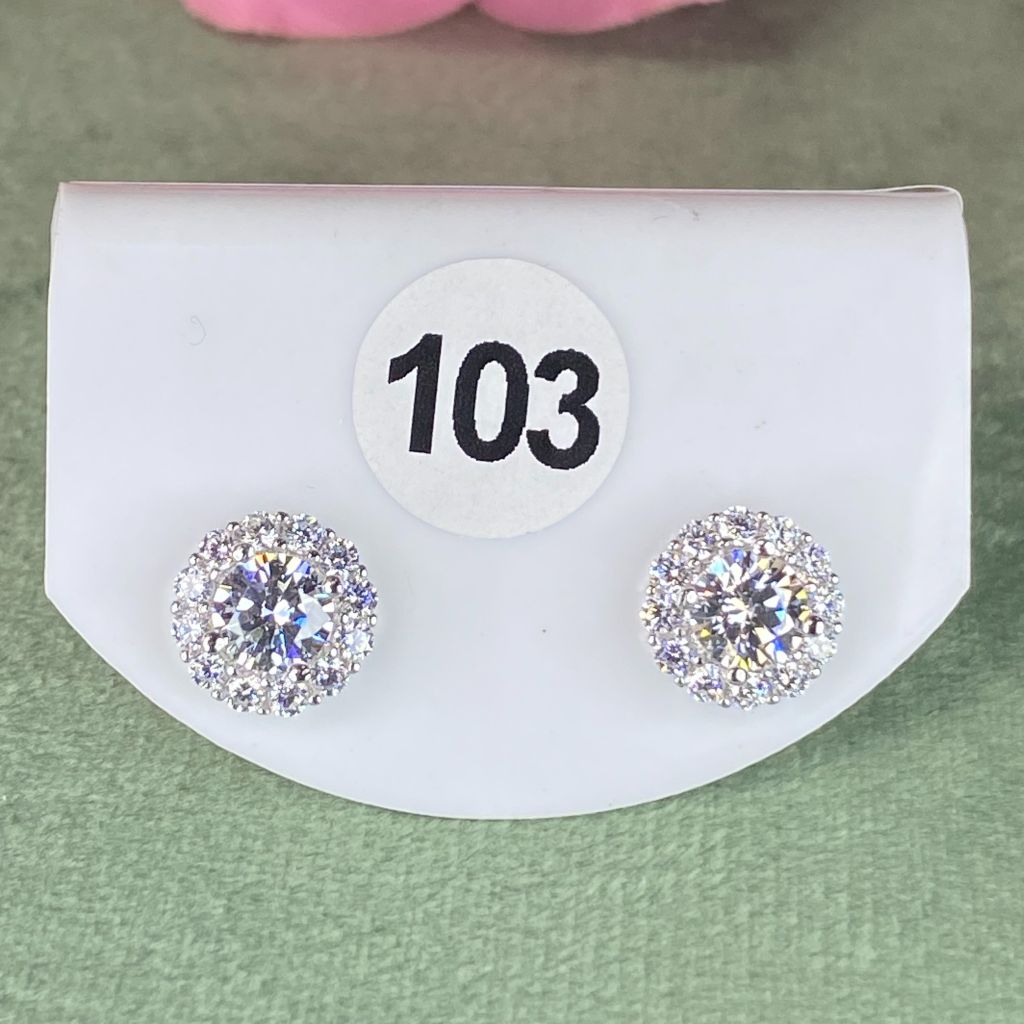 Bông tai bạc số 103, đá CZ Moissanite 5mm, bạc ý xi kim
