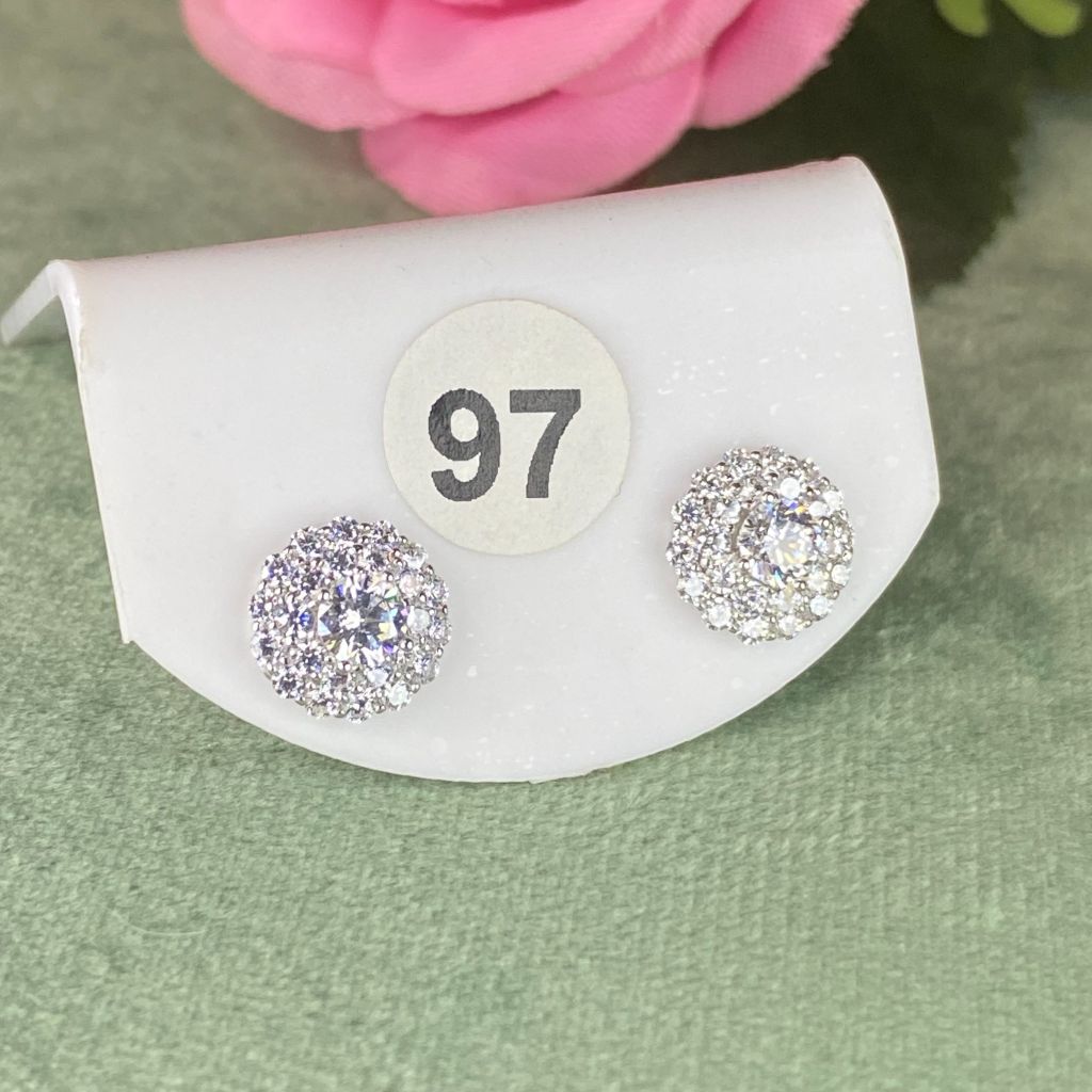 Bông tai bạc số 97, đá CZ Moissanite 4mm, bạc ý xi kim