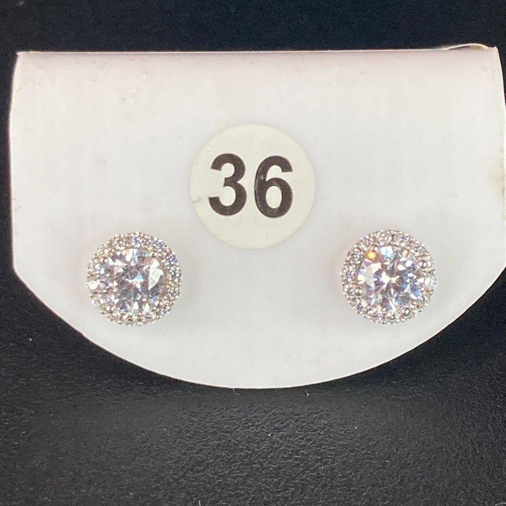 Bông tai bạc số 36, đá CZ Moissanite 5 mm, bạc ý xi kim