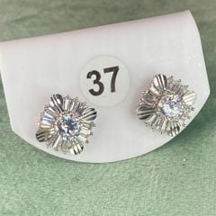 Bông tai bạc số 37, đá CZ Moissanite 6mm, bạc ý xi kim