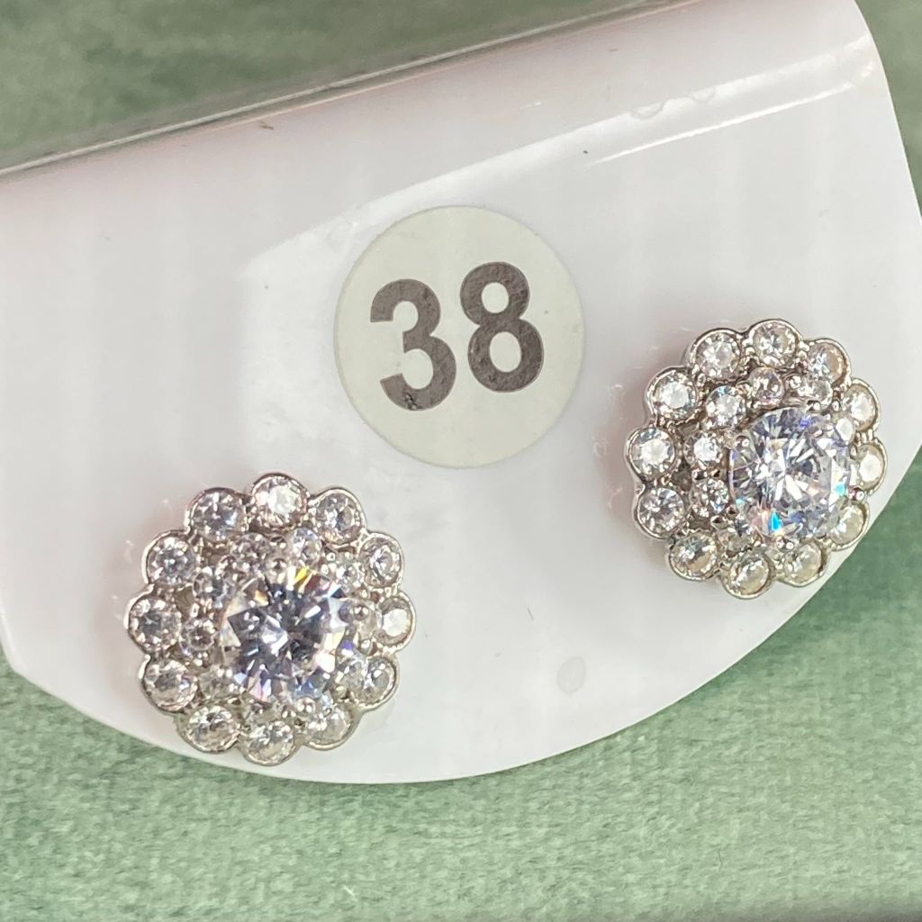 Bông tai bạc số 38, đá CZ Moissanite 5mm, bạc ý xi kim