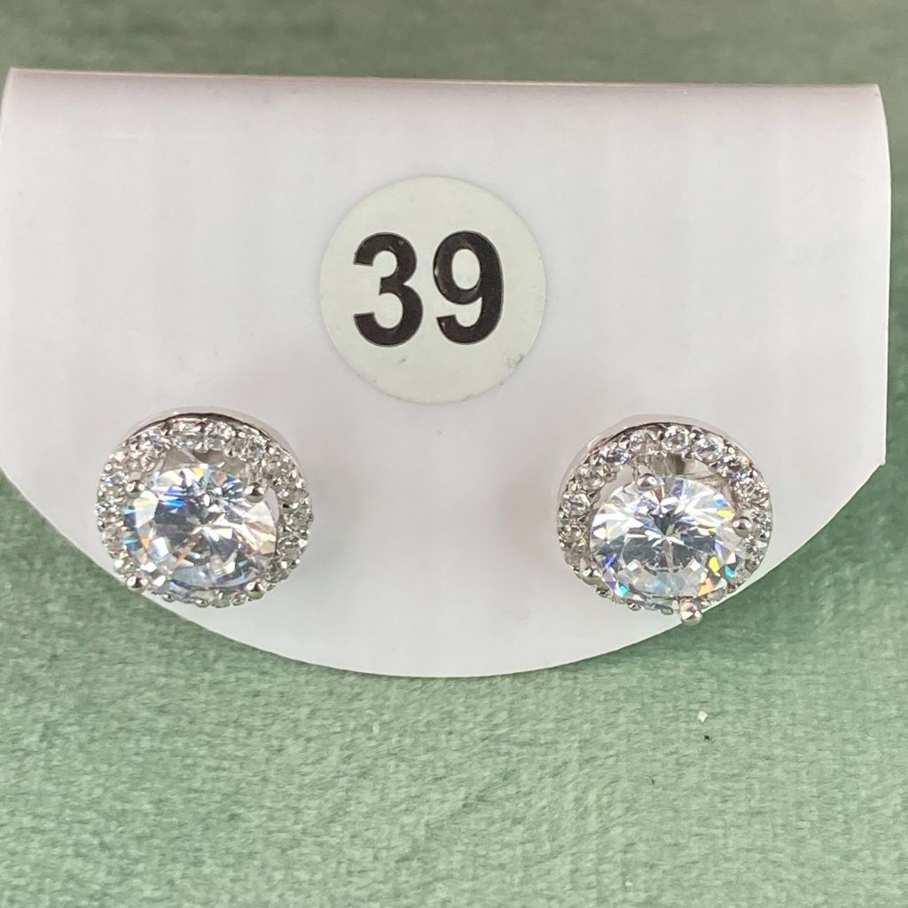 Bông tai bạc số 39, đá CZ Moissanite 6.5mm, bạc ý xi kim