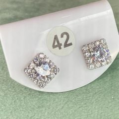 Bông tai bạc số 42, đá CZ Moissanite 6mm, bạc ý xi kim