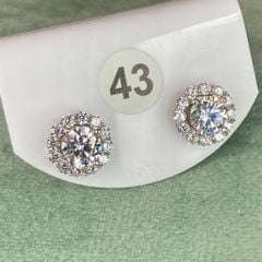 Bông tai bạc số 43, đá CZ Moissanite 6mm, bạc ý xi kim