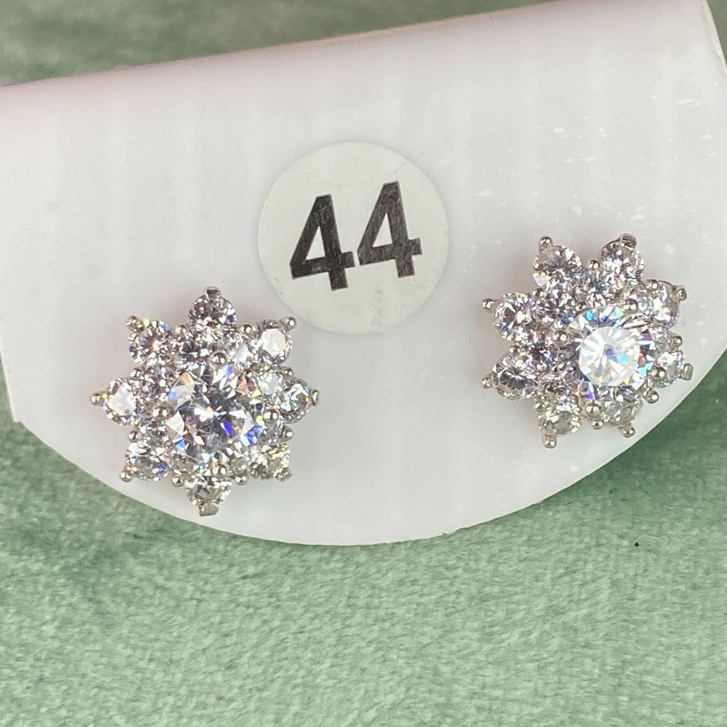 Bông tai bạc số 44, đá CZ Moissanite 5mm, bạc ý xi kim