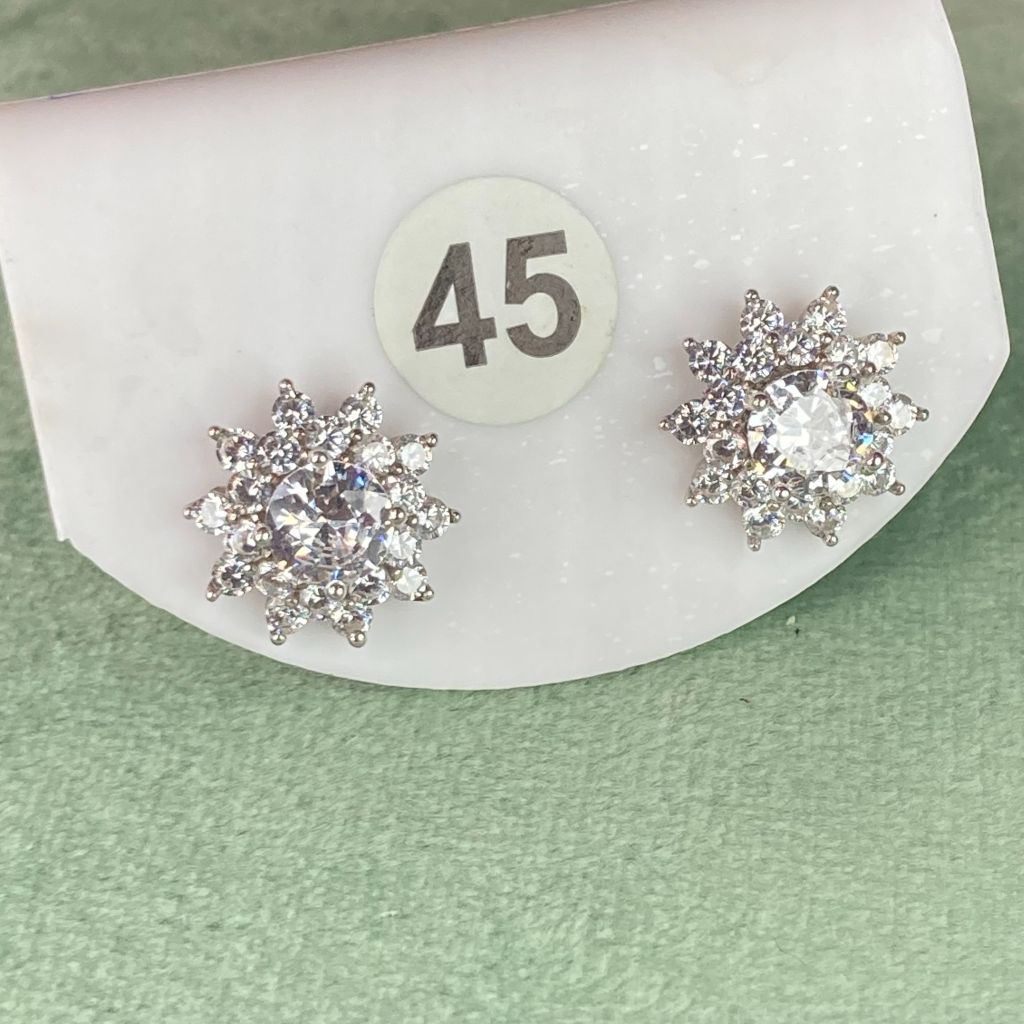 Bông tai bạc số 45, đá CZ Moissanite 5mm, bạc ý xi kim