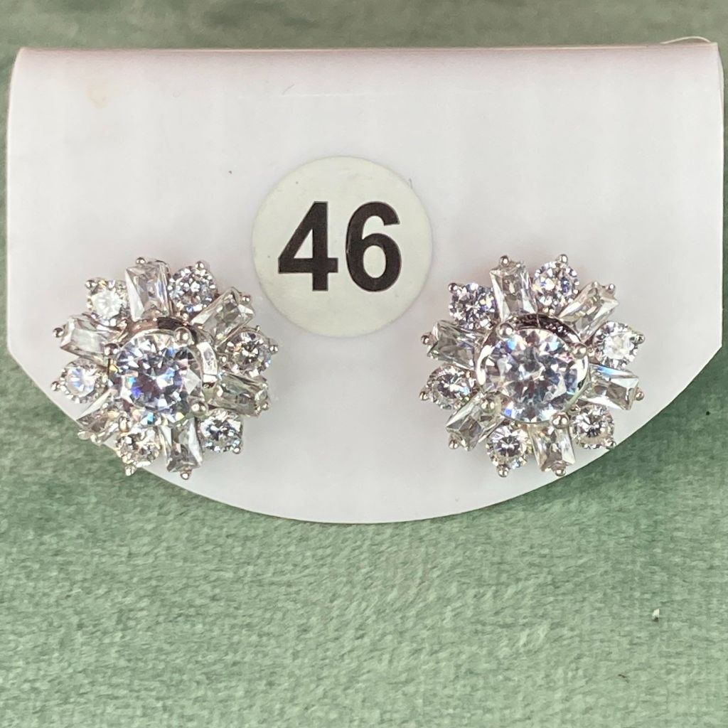 Bông tai bạc số 46, đá CZ Moissanite 5mm, bạc ý xi kim