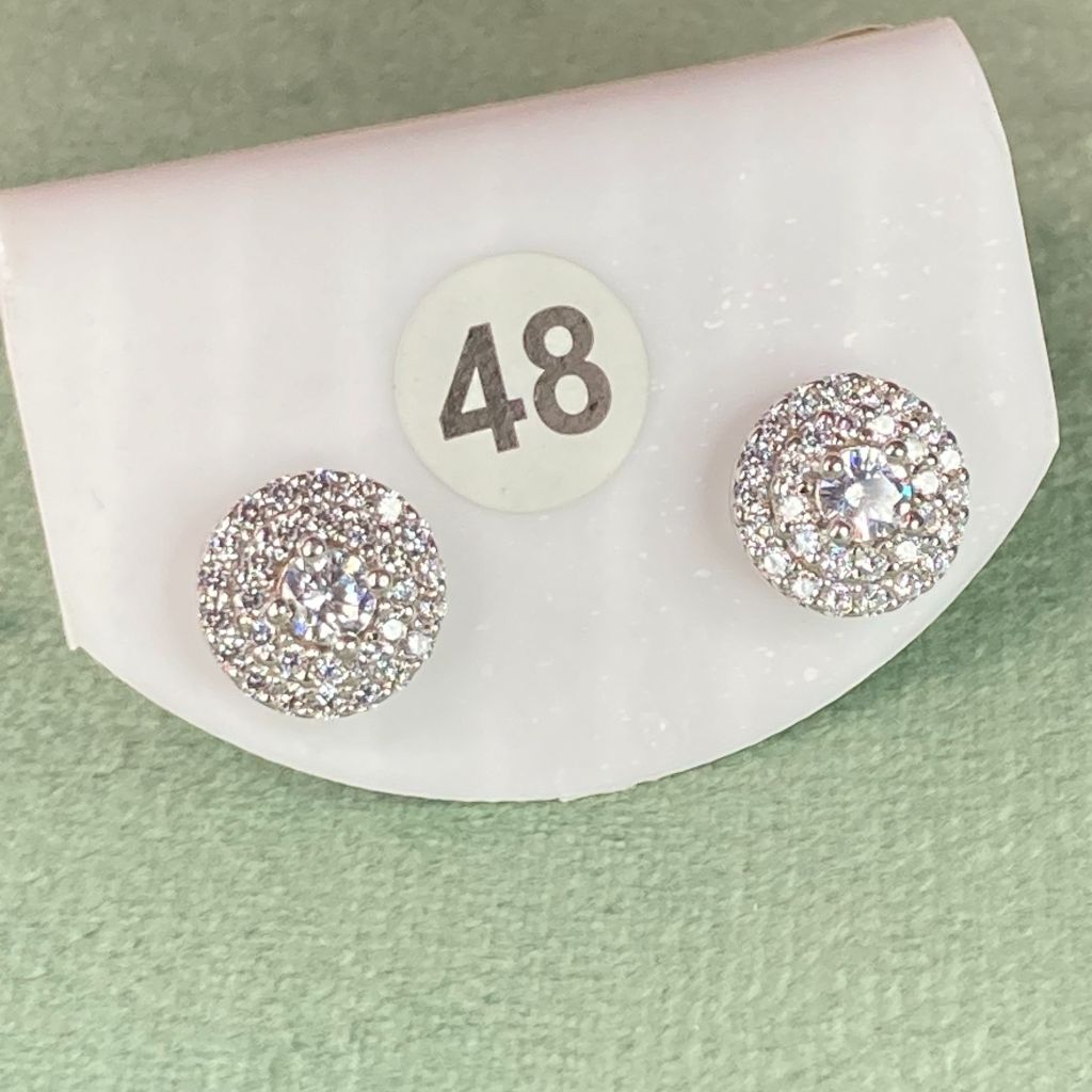 Bông tai bạc số 48, đá CZ Moissanite 3.5mm, bạc ý xi kim