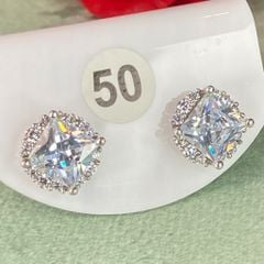 Bông tai bạc số 50, đá CZ Moissanite 7mm, bạc ý xi kim