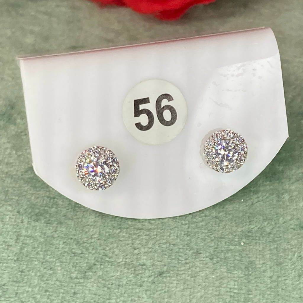 Bông tai bạc ý xi kim số 56, đá CZ Moissanite 5 mm