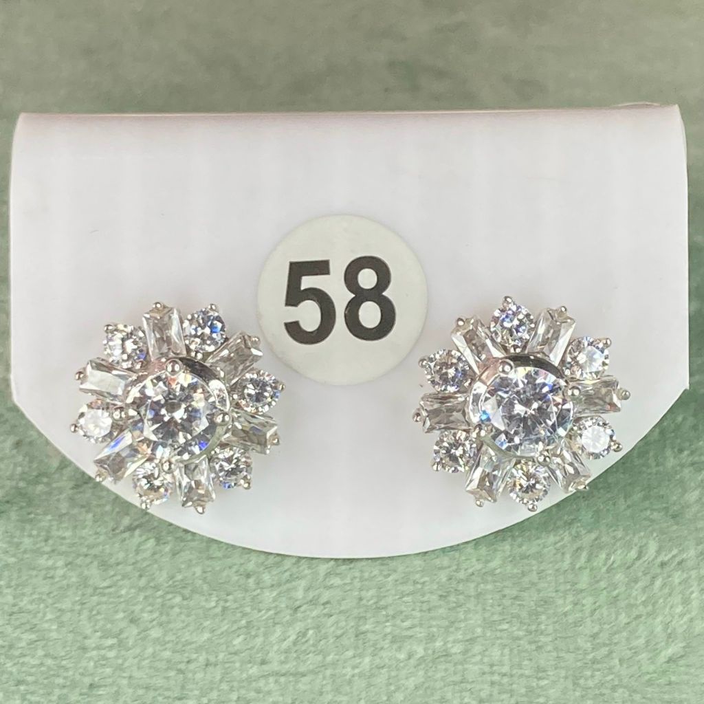 Bông tai bạc số 58, đá 5mm CZ Moissanite, bạc ý xi kim