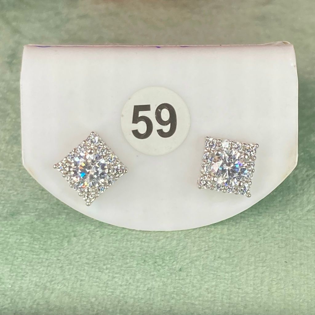 Bông tai bạc số 59, đá 5mm CZ Moissanite, bạc ý xi kim