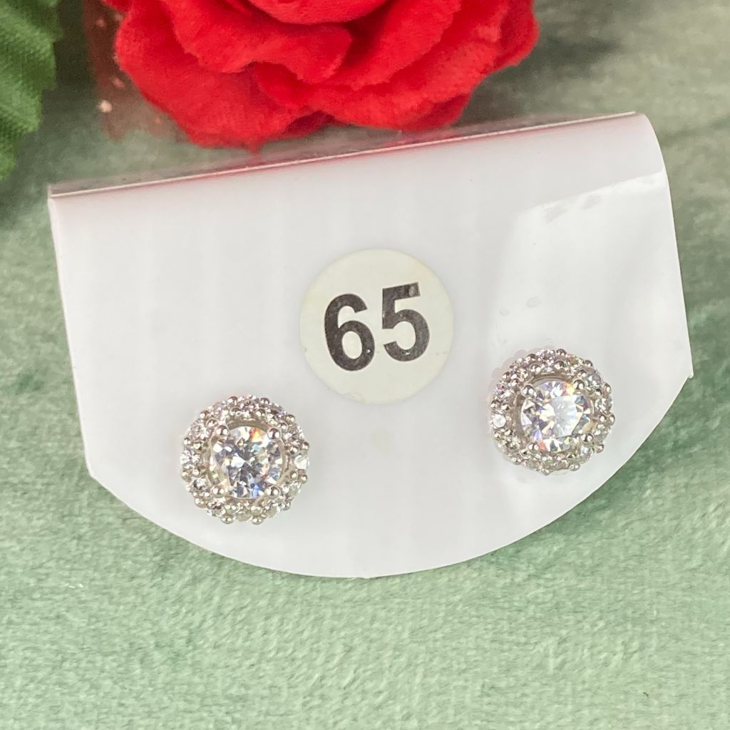 Bông tai bạc số 65, đá 4.5 mm CZ Moissanite, bạc ý xi kim