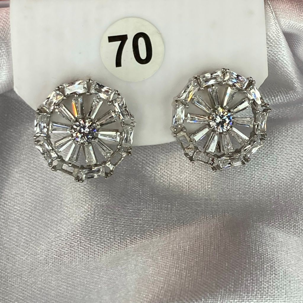 Bông tai bạc số 70, đá CZ, bạc ý xi kim