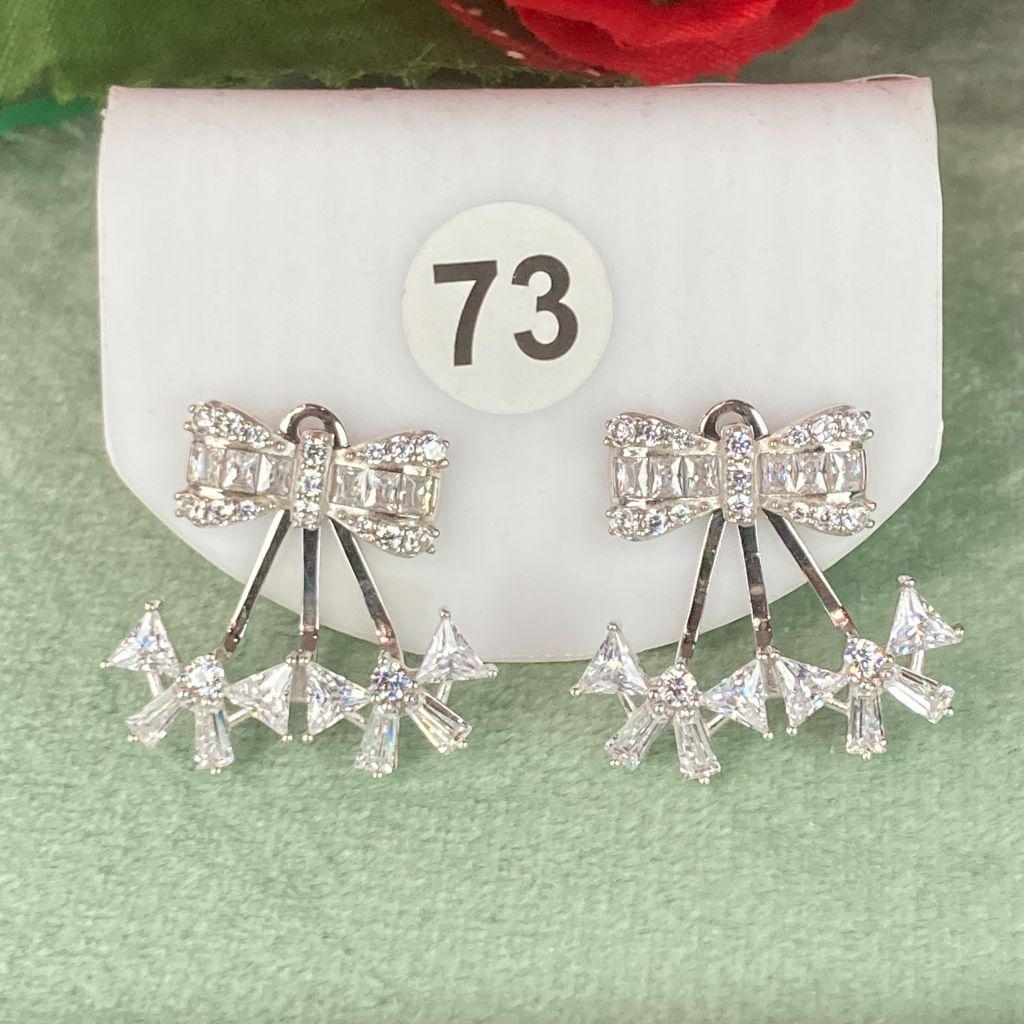 Bông tai bạc số 73, đá CZ, bạc ý xi kim