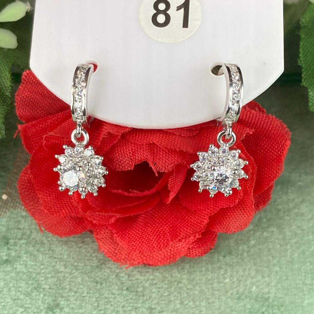 Bông tai bạc số 81, đá 4 mm CZ Moissanite, bạc ý xi kim