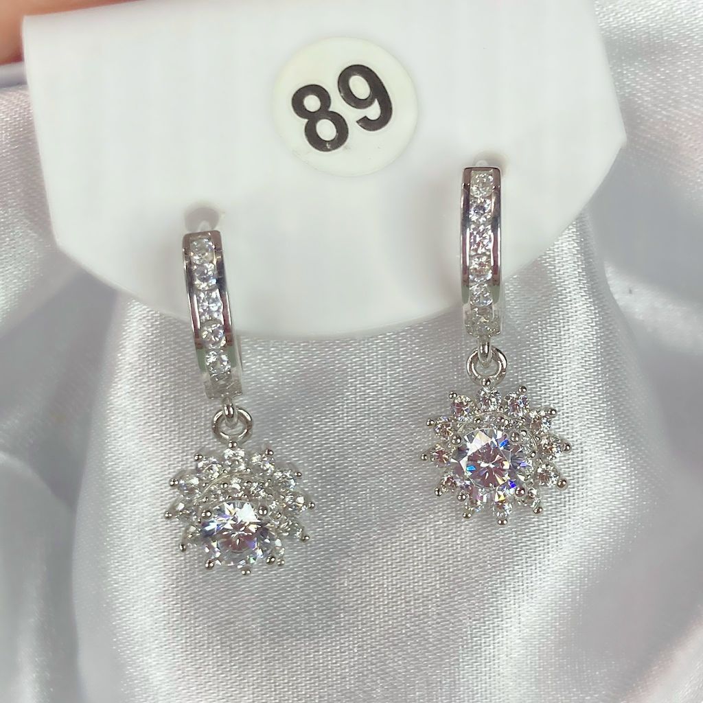 Bông tai bạc ý xi kim số 89, đá 5 mm CZ Moissanite