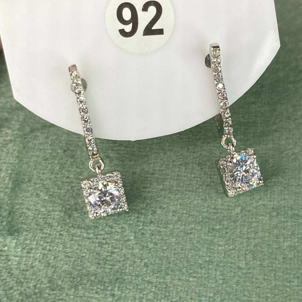 Bông tai bạc ý xi kim số 92, đá CZ Moissanite 4.5 mm