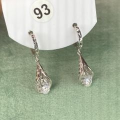 Bông tai bạc ý xi kim số 93, đá CZ Moissanite 5 mm