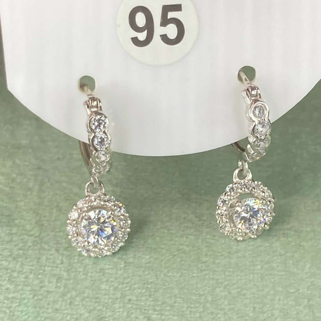 Bông tai bạc ý xi kim số 95, đá CZ Moissanite 4.5 mm