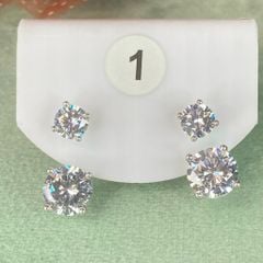 Bông tai bạc ý xi kim số 1, đá CZ Moissanite 8.5 mm